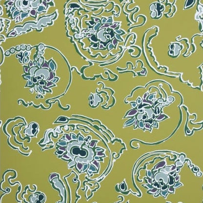 Byzantine Swirl On Paper Chartreuse On White Wallpaper - Brunschwig & Fils