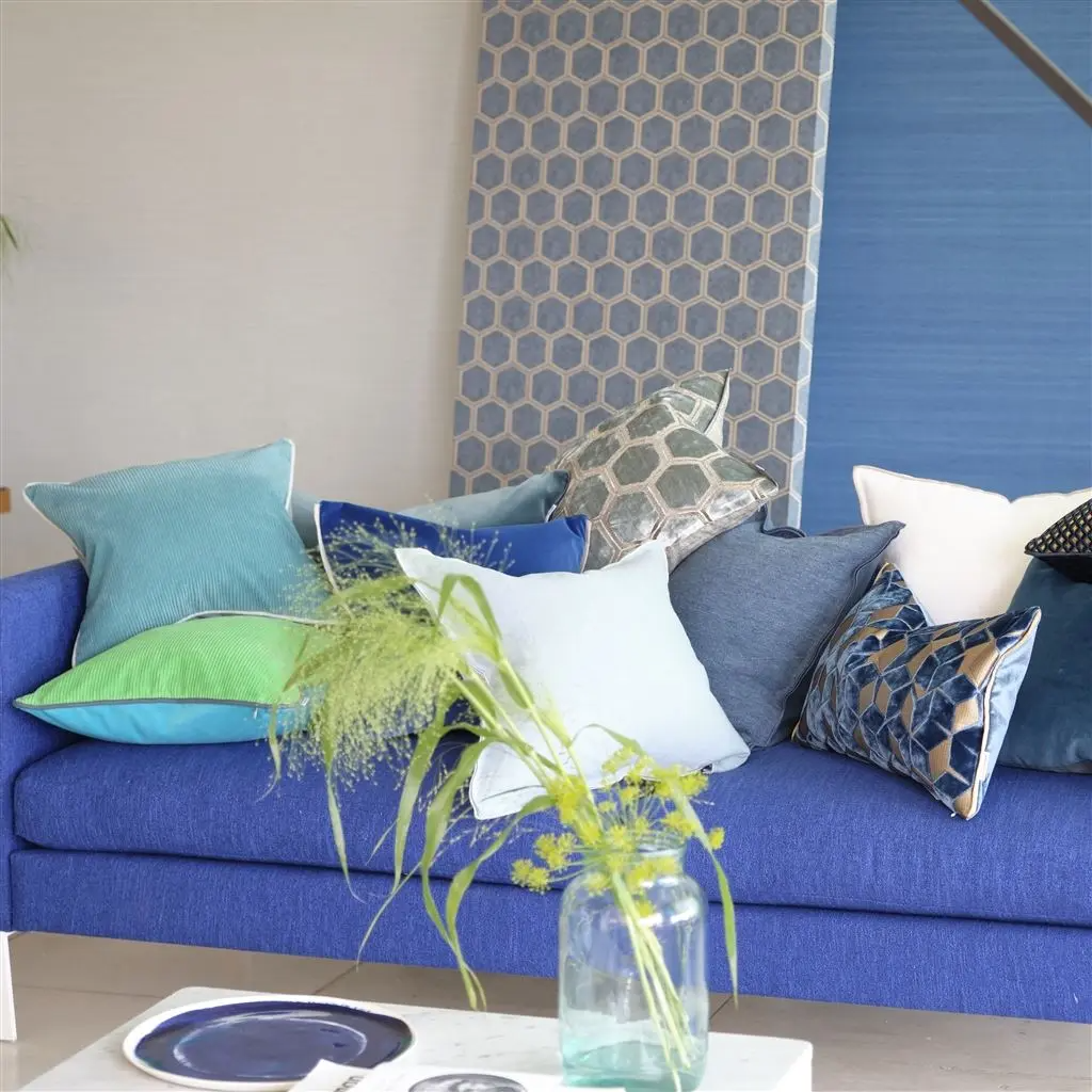 Cassia Celadon & Mist Velvet Cushion - Designers Guild