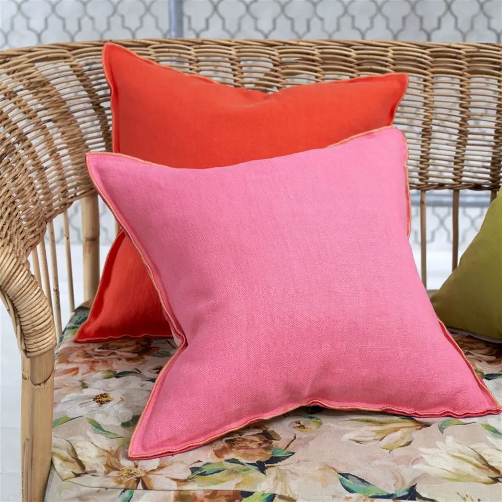 Brera Lino Hibiscus & Peach Linen Cushion - Designers Guild