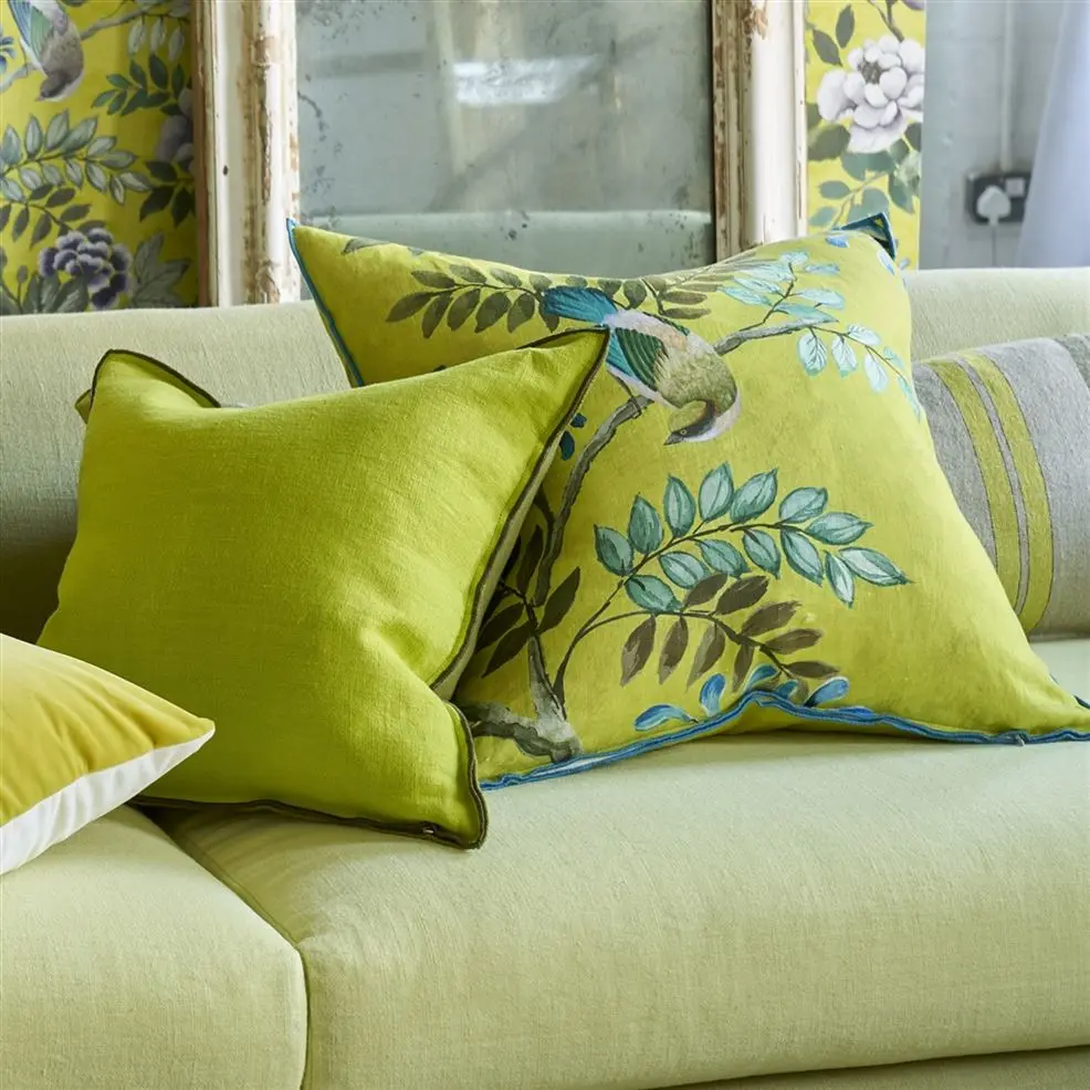 Brera Lino Lime & Moss Linen Cushion - Designers Guild