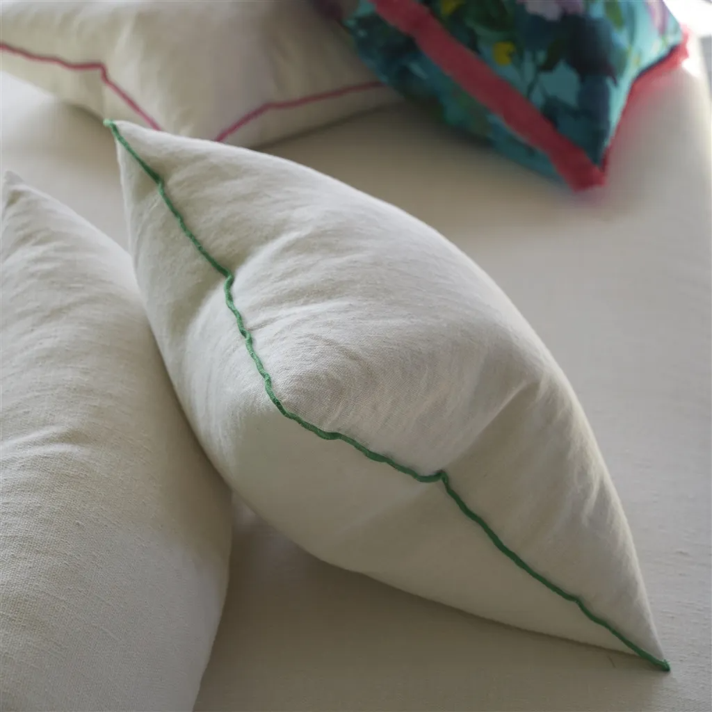 Brera Lino Alabaster & Emerald Linen Cushion