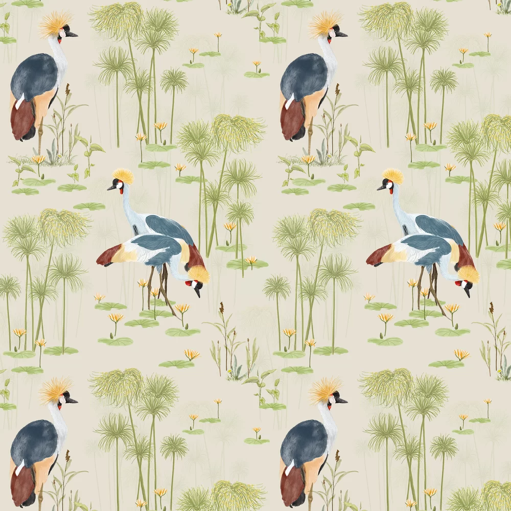 Cranes Wallpaper - Sand - Petronella Hall