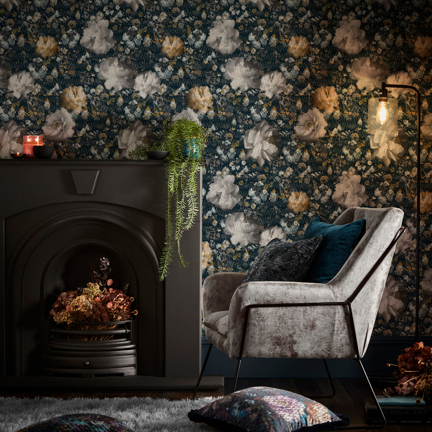 Camile Wallpaper - Midnight/Gold - Clarke & Clarke