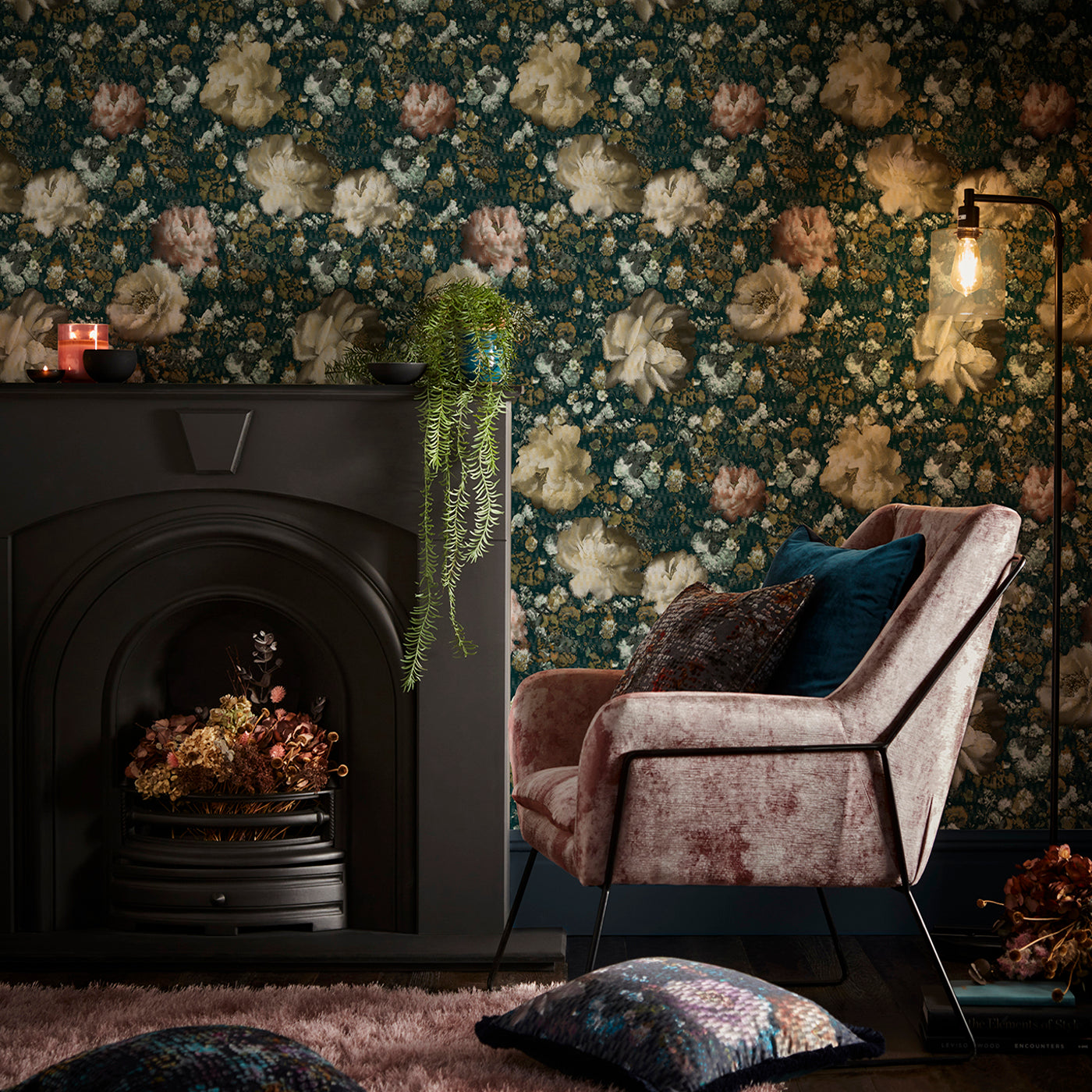 Camile Wallpaper - Teal/Spice - Clarke & Clarke