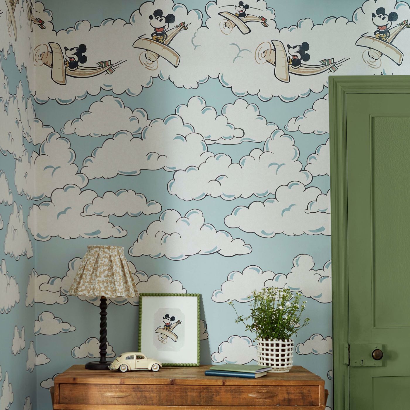 Mickey In The Clouds Sea Salt Room Wallpaper