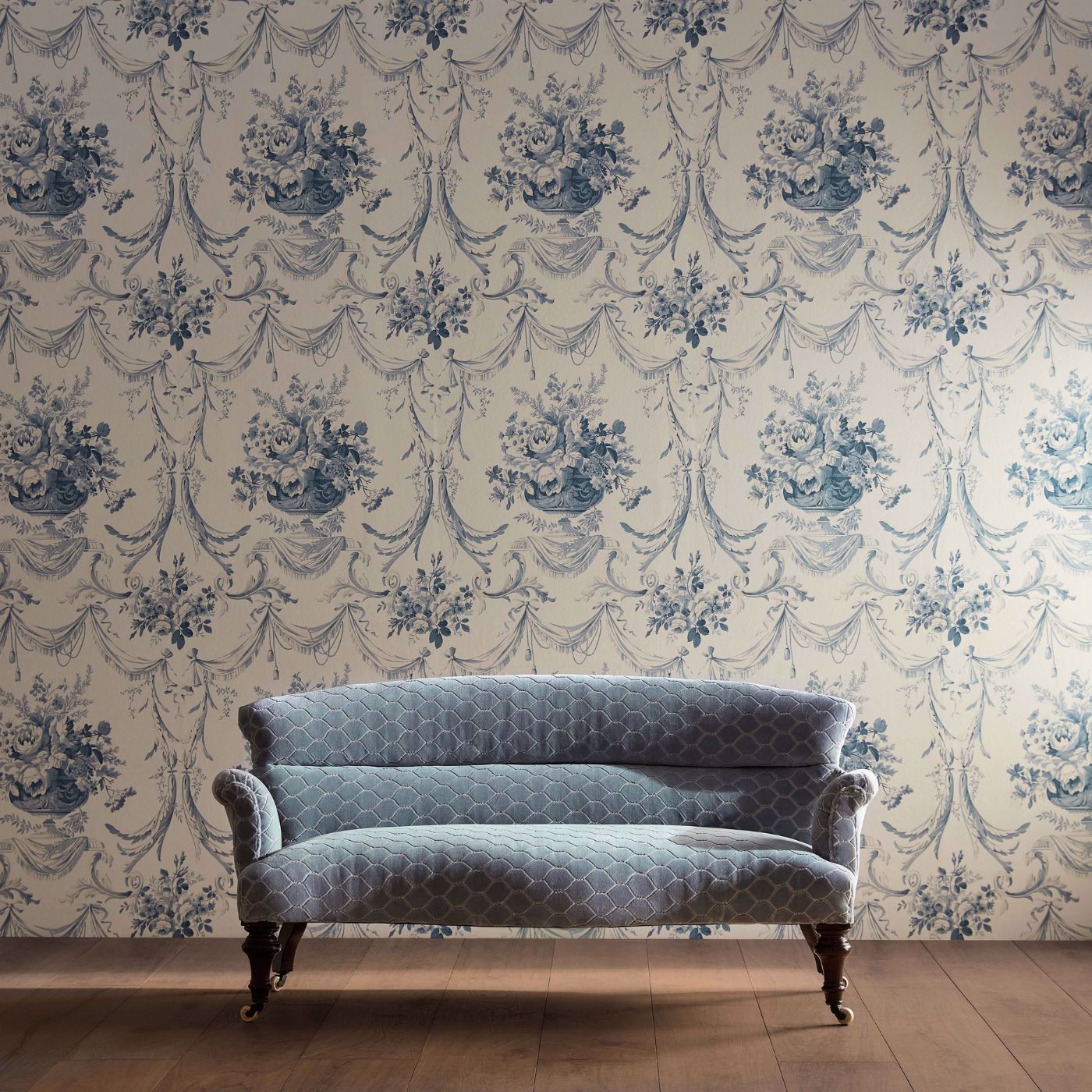 Faraday Velvet Porcelain Fabric - Blue - Sanderson