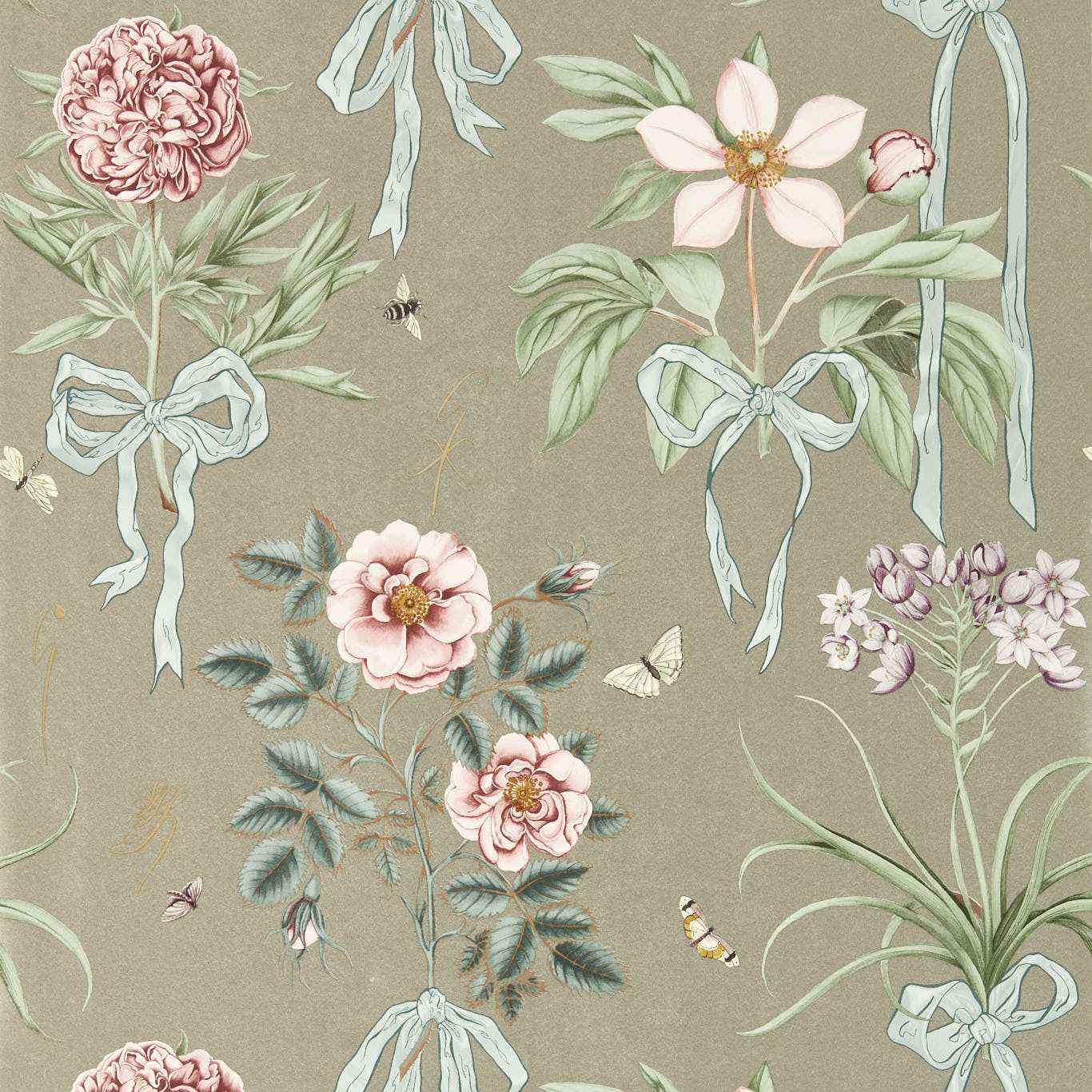Cupid's Beau Florin/Madder Wallpaper - Gray - Sanderson