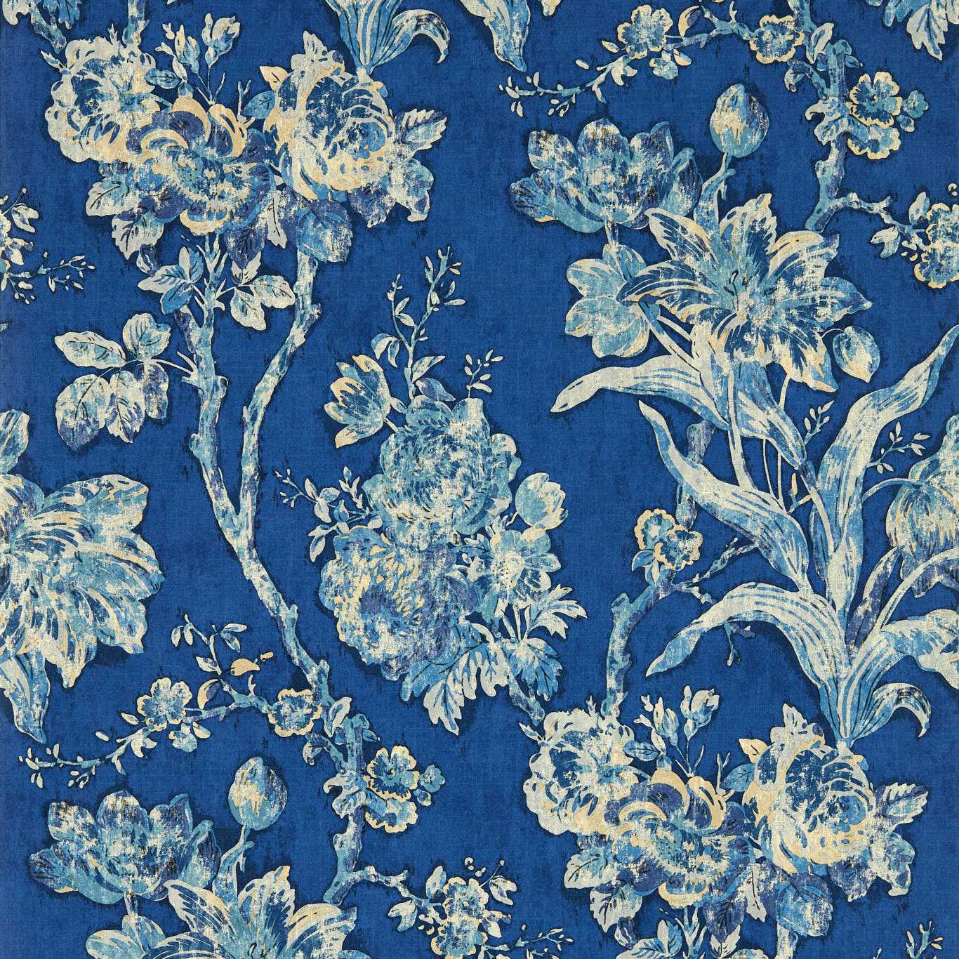 Fringed Tulip Toile Smalt Wallpaper - Blue - Sanderson