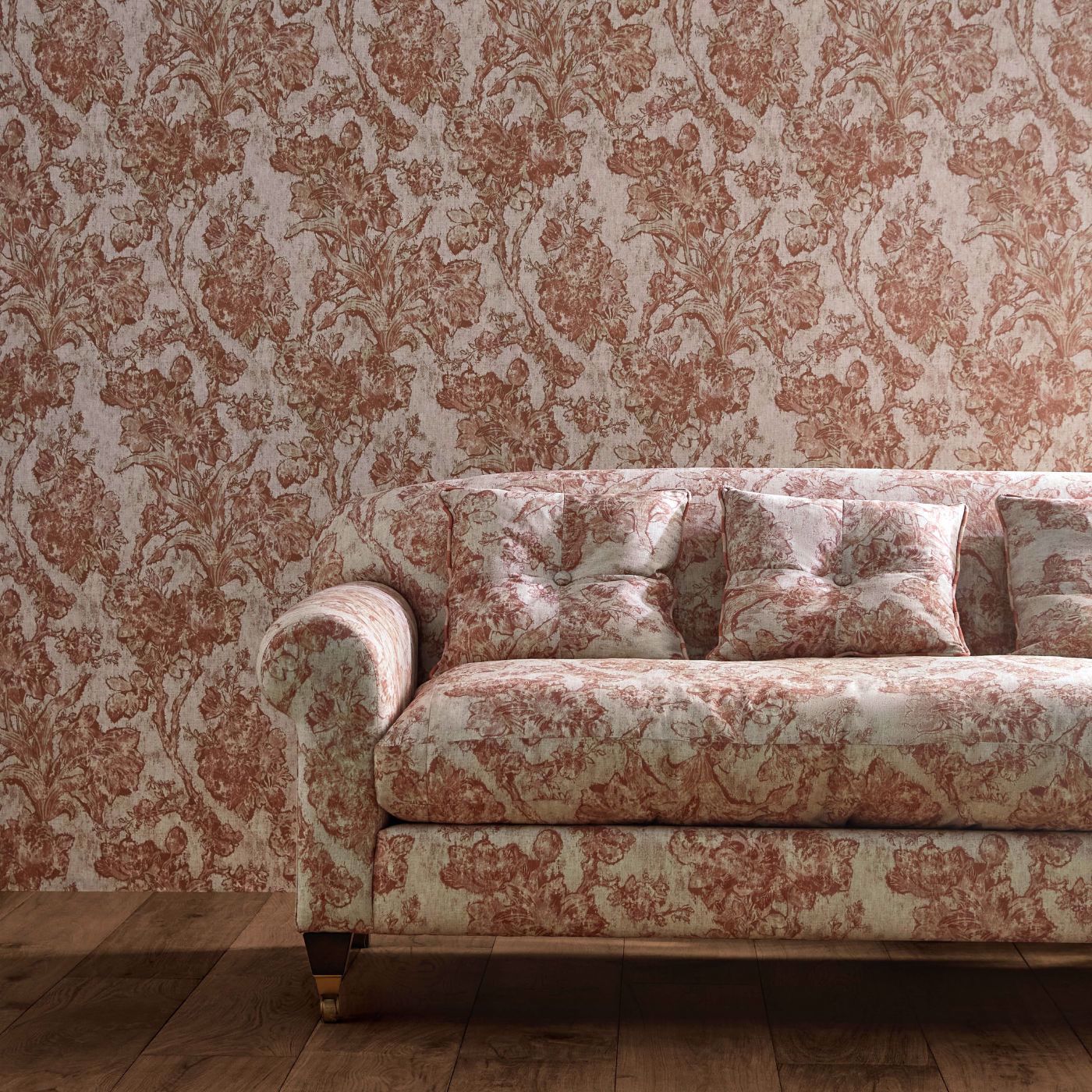 Fringed Tulip Toile Putty Wallpaper - Pink - Sanderson