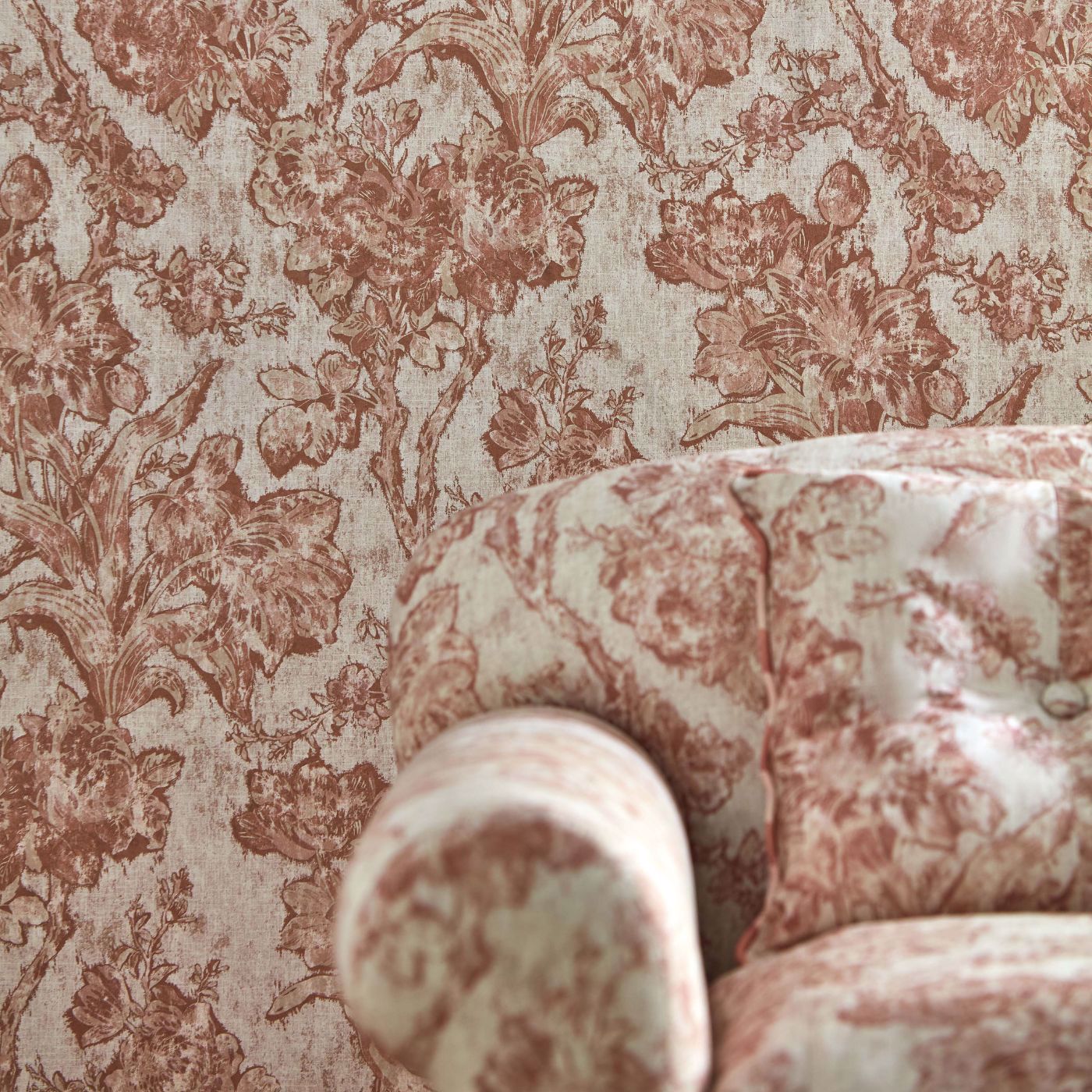 Fringed Tulip Toile Putty Wallpaper - Pink - Sanderson