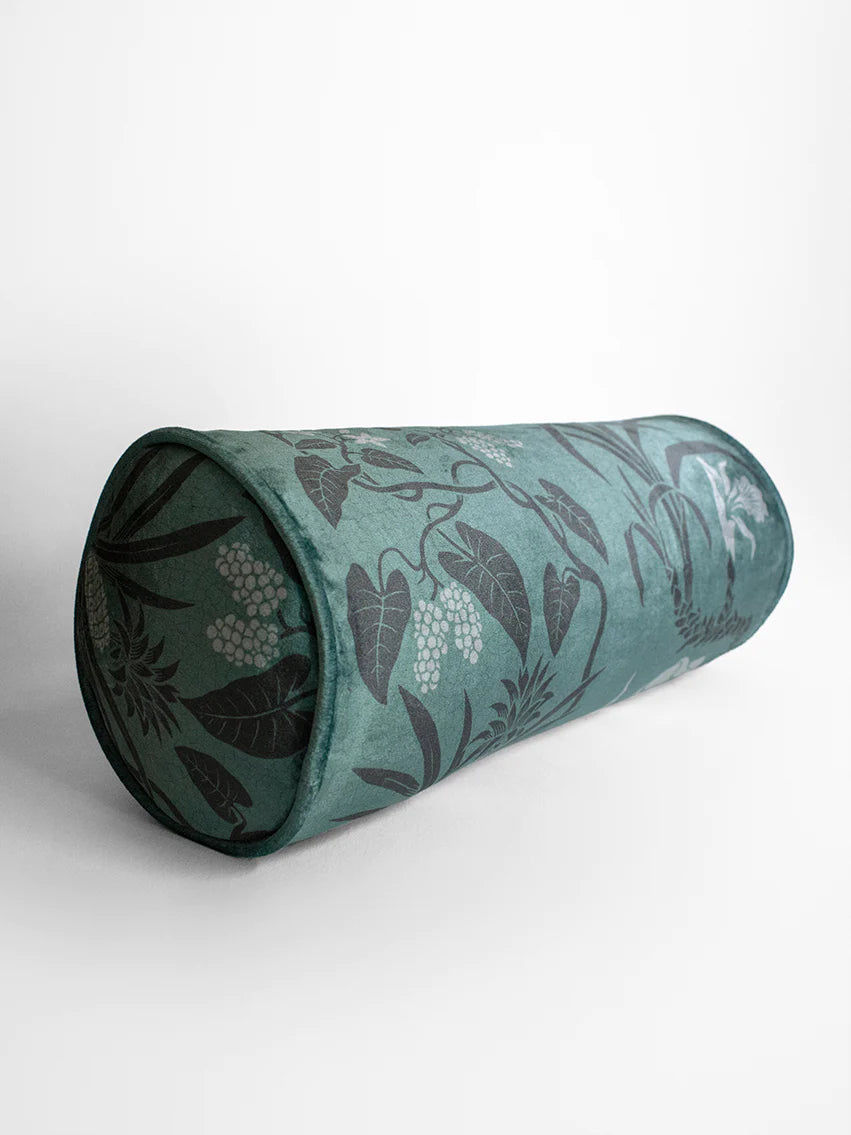 Botanize 'Fern Green' Velvet Bolster Cushion