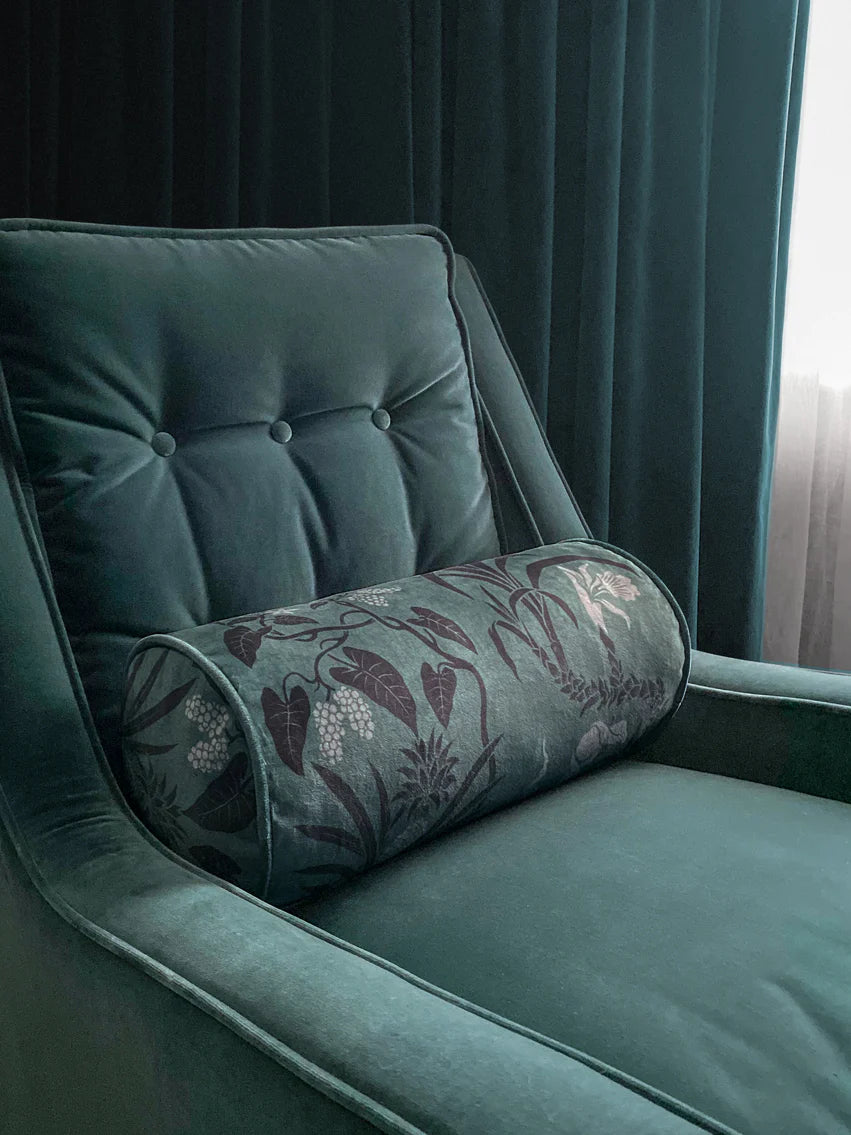 Botanize 'Fern Green' Velvet Room Bolster Cushion