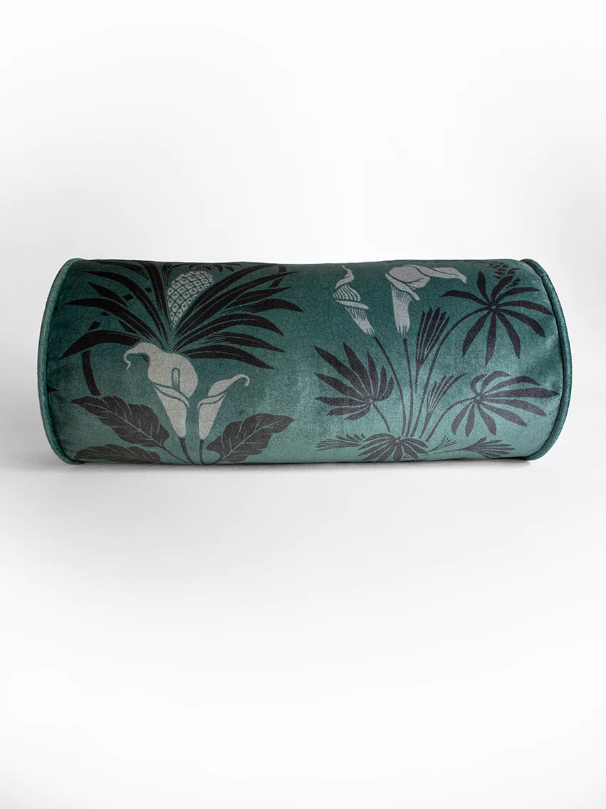 Botanize 'Fern Green' Velvet Back Bolster Cushion