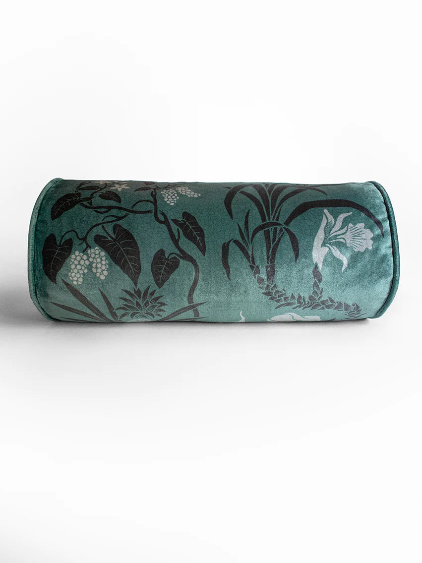 Botanize 'Fern Green' Velvet Back Bolster Cushion