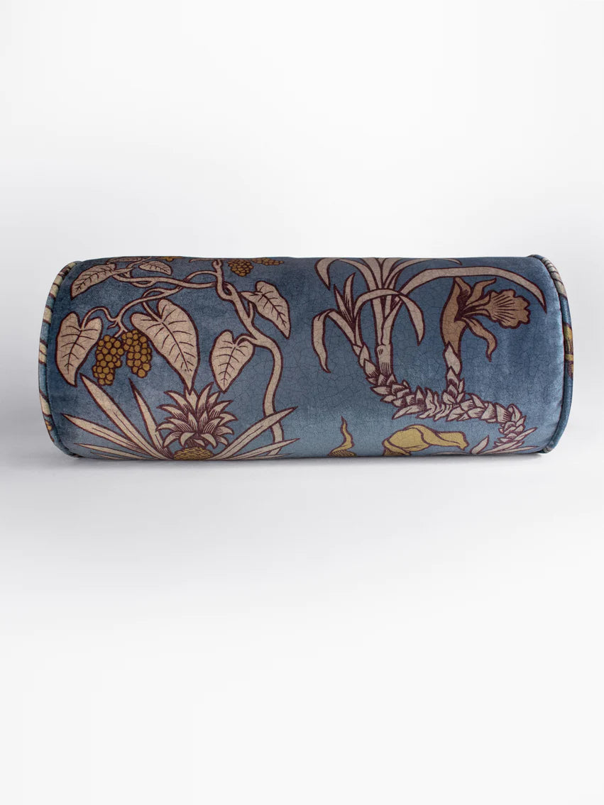 Botanize Heritage 'Whale Blue' Velvet Back Bolster Cushion