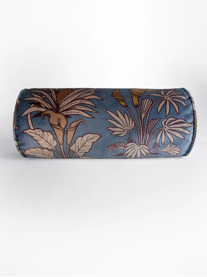 Botanize Heritage 'Whale Blue' Velvet Back Bolster Cushion