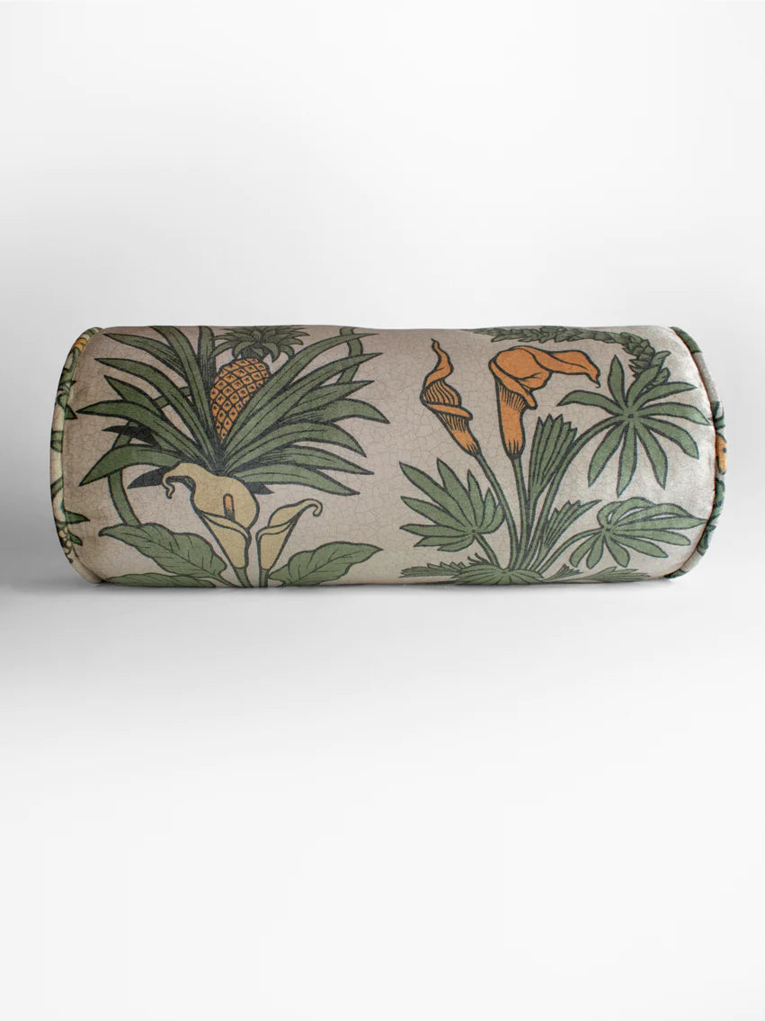 Botanize Heritage 'Palm Green' Velvet Back Bolster Cushion