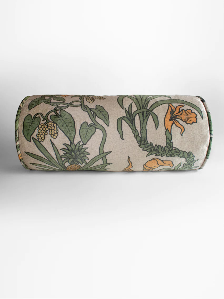 Botanize Heritage 'Palm Green' Velvet Back Bolster Cushion