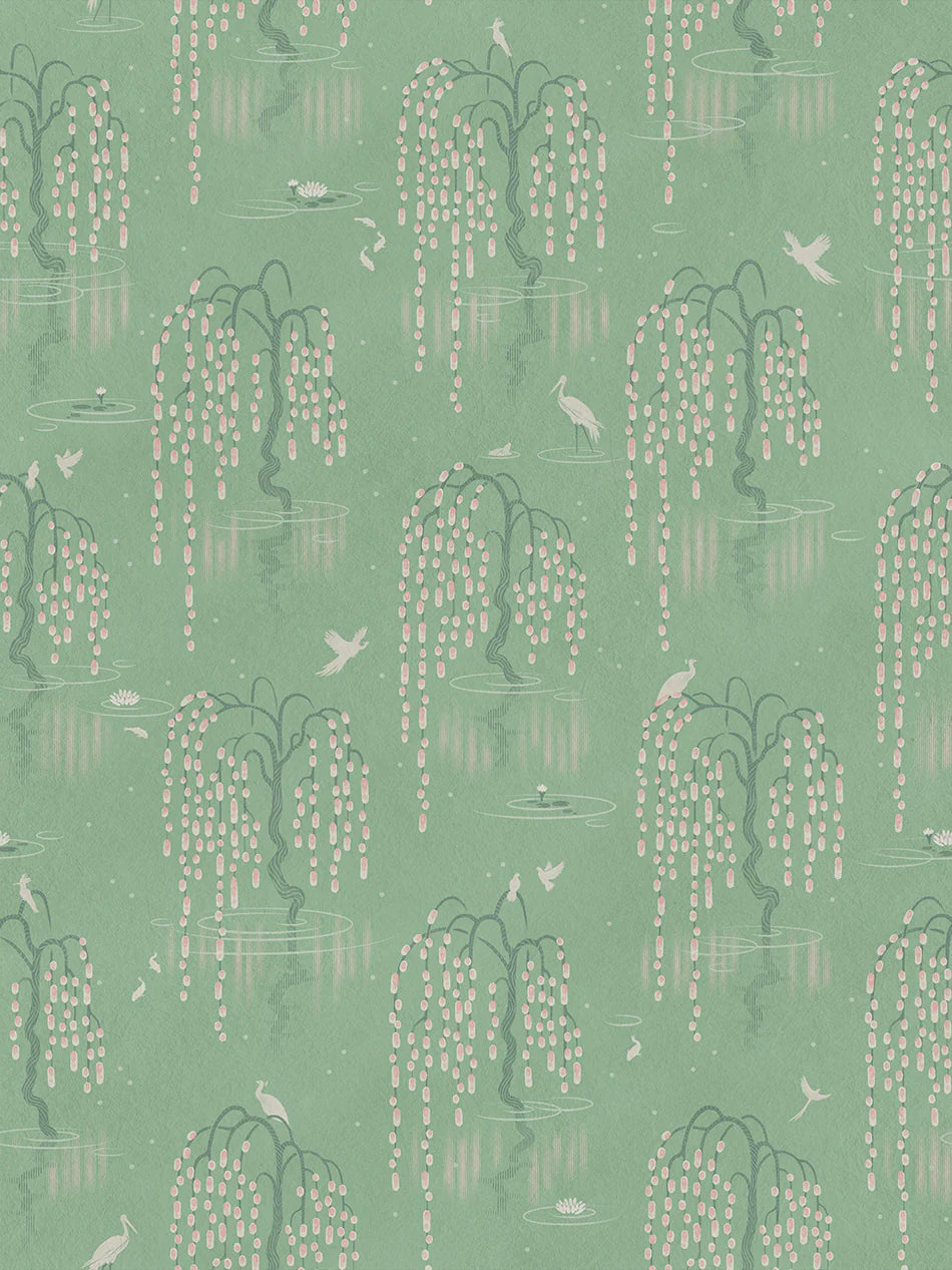 Kyoto Blossom 'Willow Green' Wallpaper