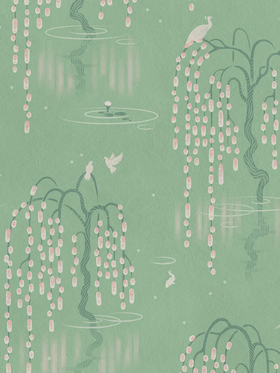 Kyoto Blossom 'Willow Green' Wallpaper