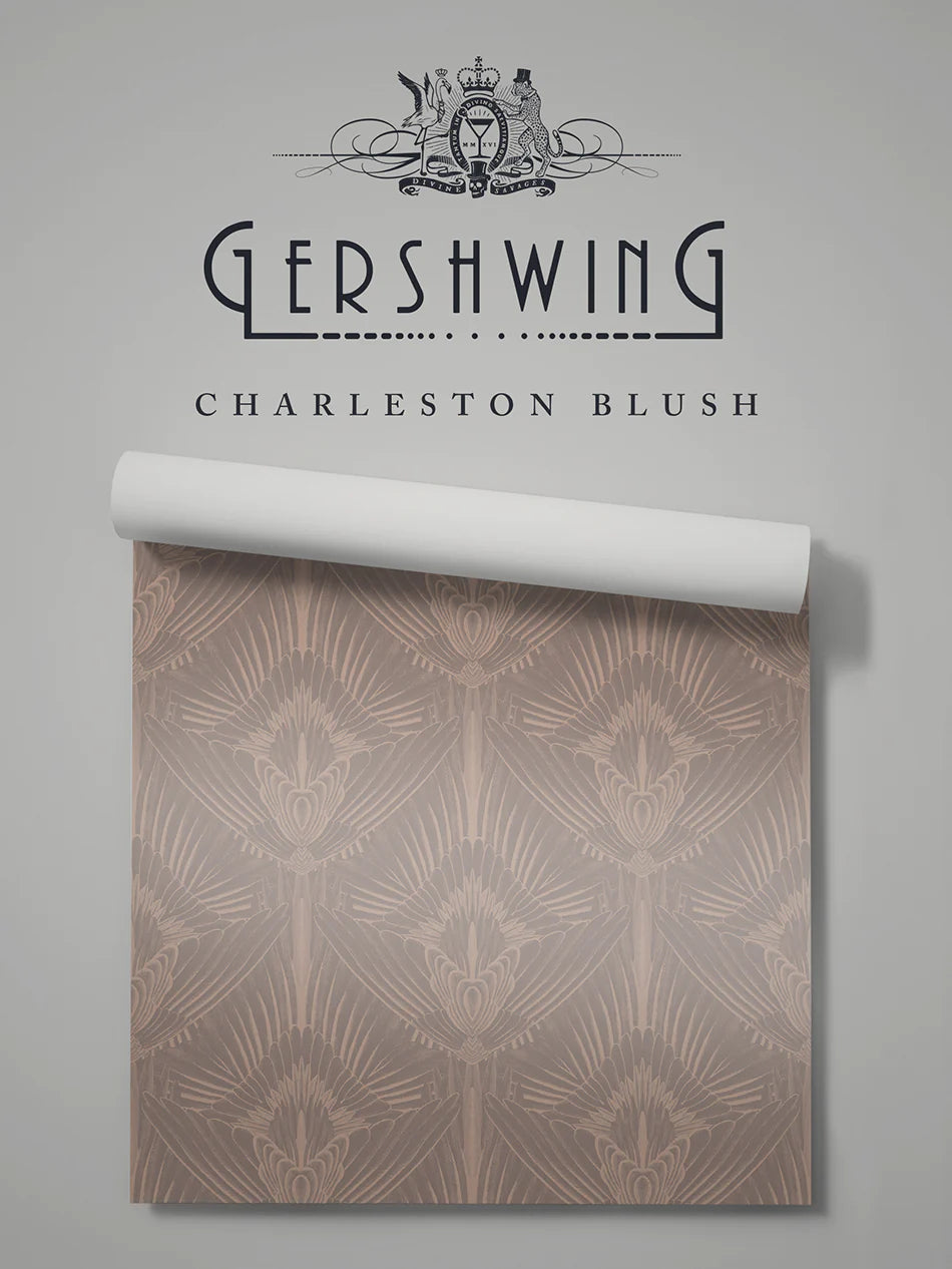 Charleston Feather wallpaper in black & gold