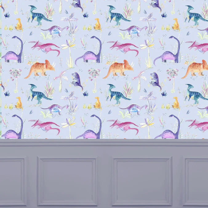 Dinos Violet Wide-Width Room Wallpaper 