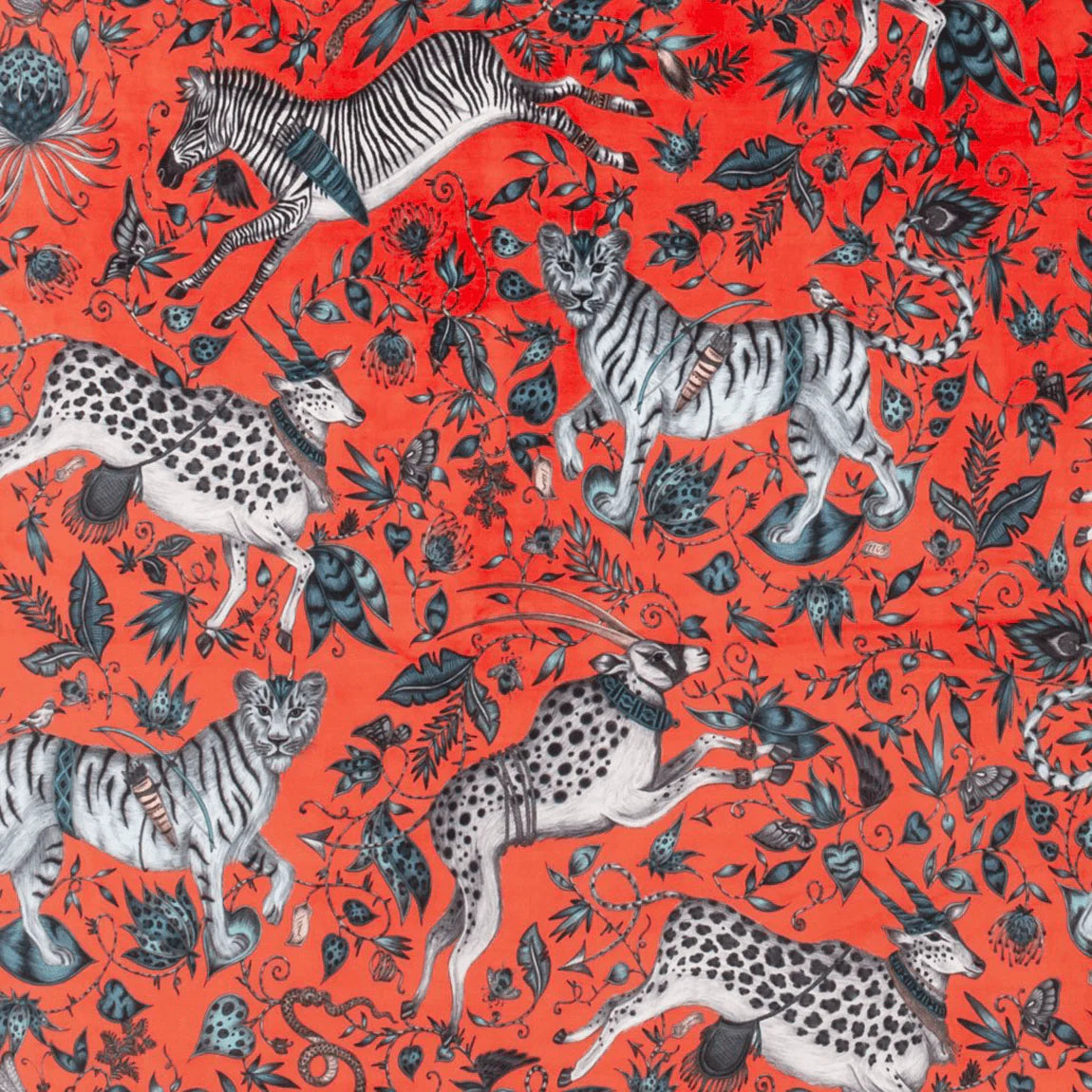 Protea Velvet Fabric - Red - Emma J Shipley