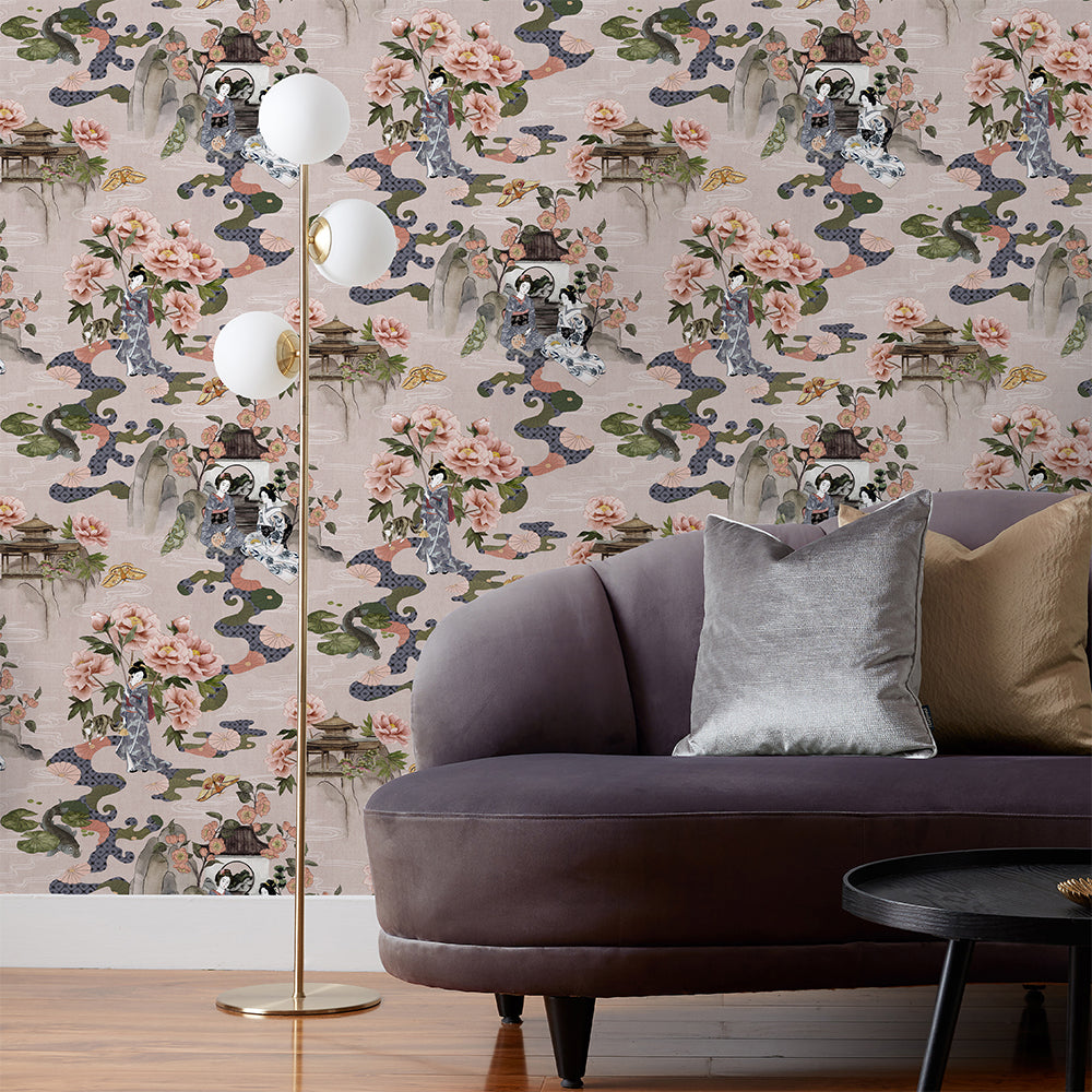 Geisha Floral Wallpaper - Blush - Paoletti