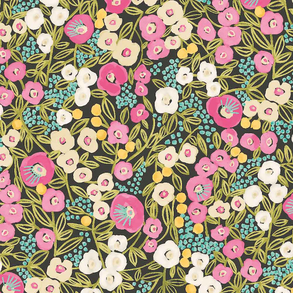 Flora Ditsy Wallpaper - Fuchsia & Jet - Ohpopsi