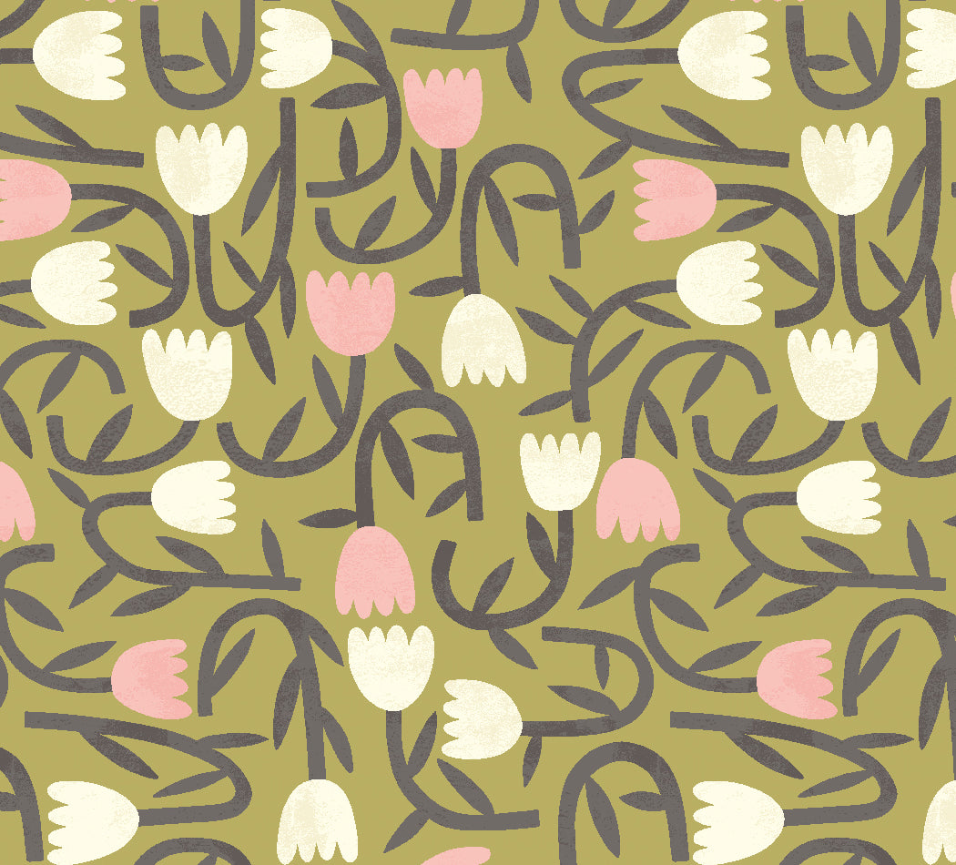 Tiny Tulip Wallpaper - Olive Mix - Ohpopsi