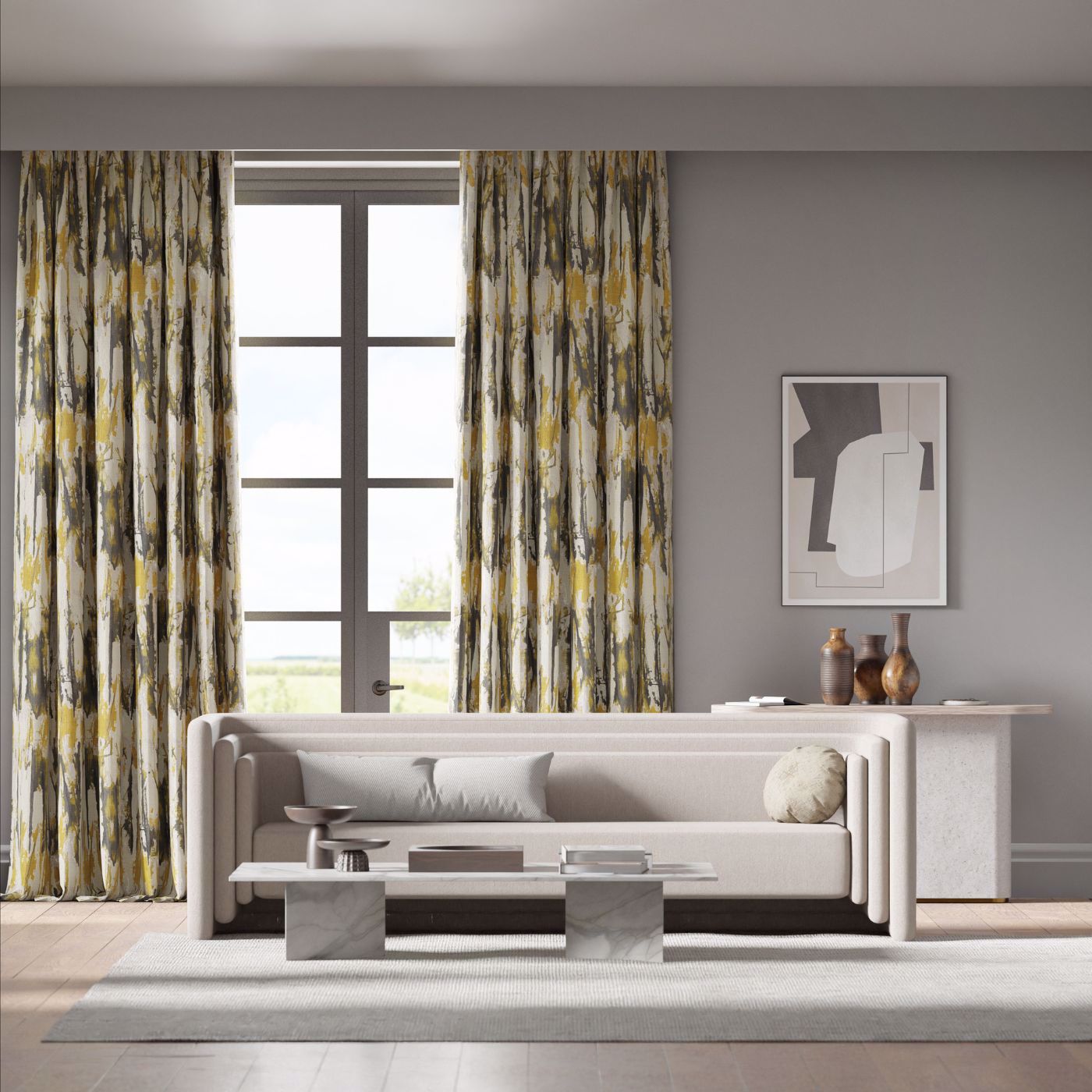 Eco Takara Room Fabric - Ochre/Temple Grey