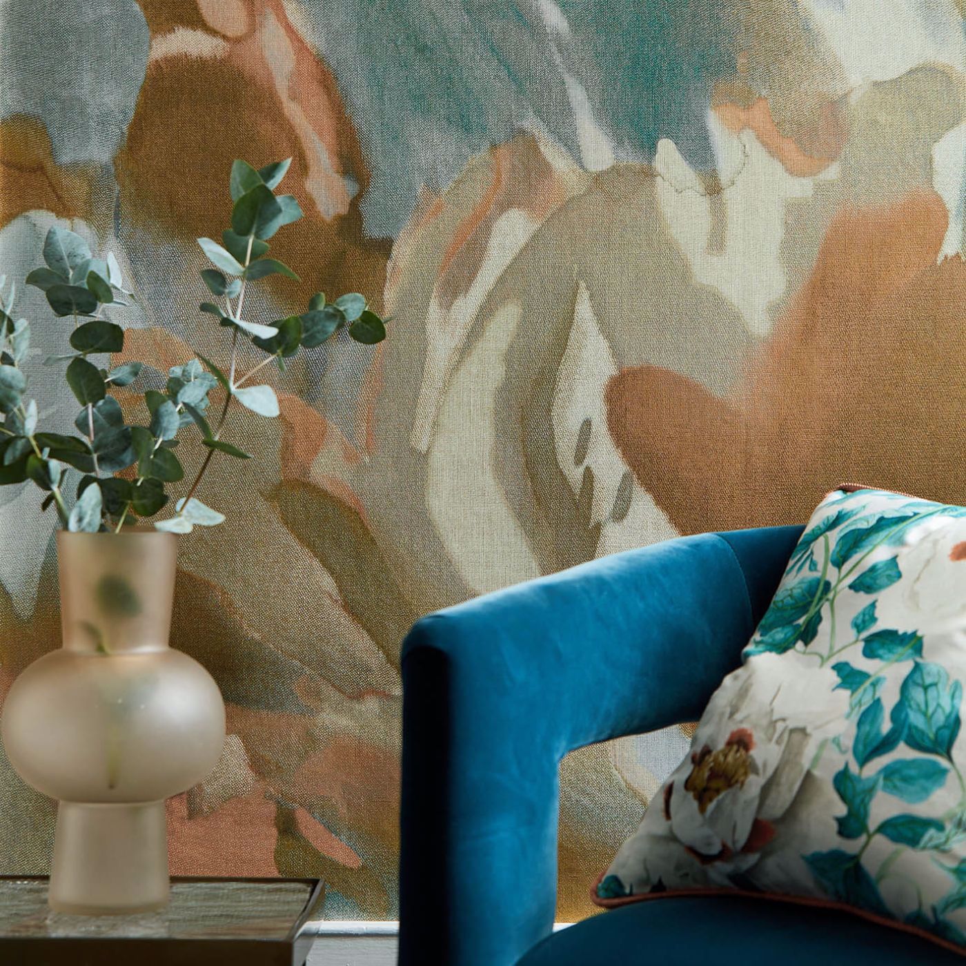 Foresta Room Wallpaper - Baked Terracotta/Cerulean