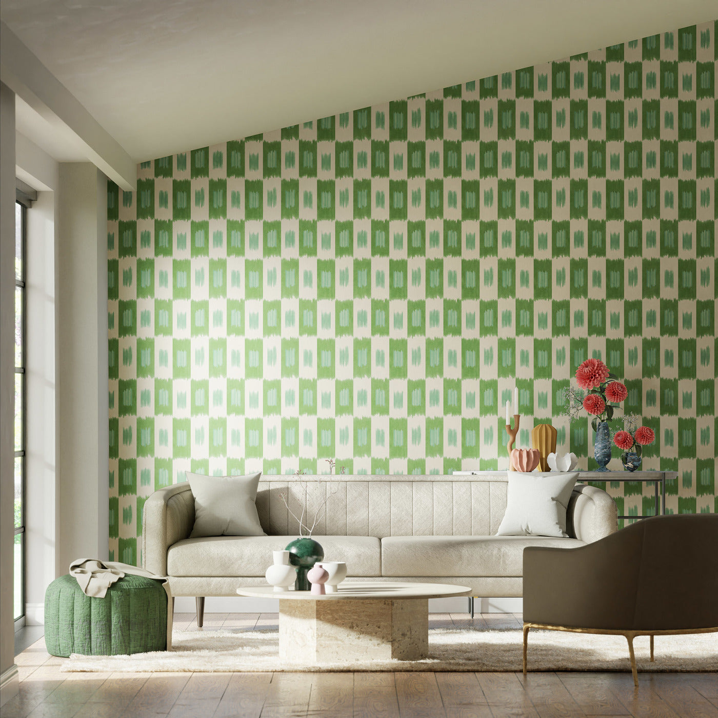 Shiruku Room Wallpaper - Emerald/Forest/Silver Willow