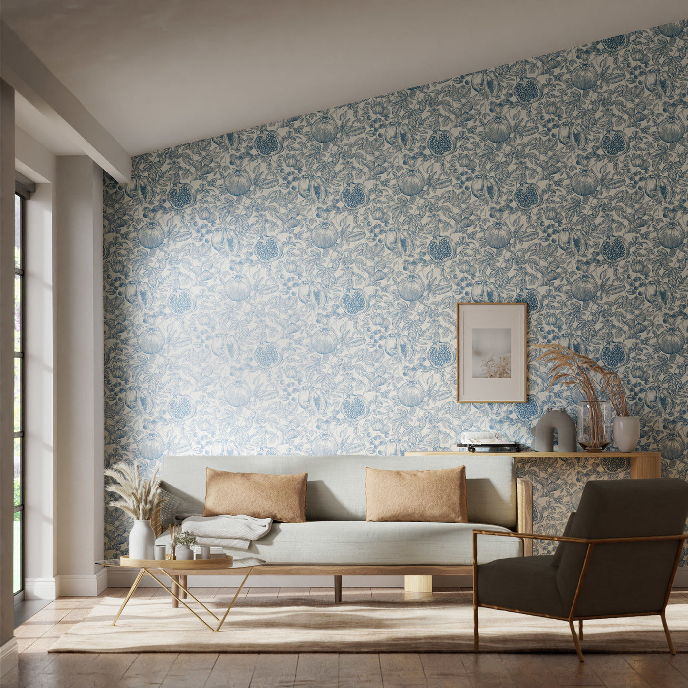 Melograno Room Wallpaper - Celestial/Fig Blossom