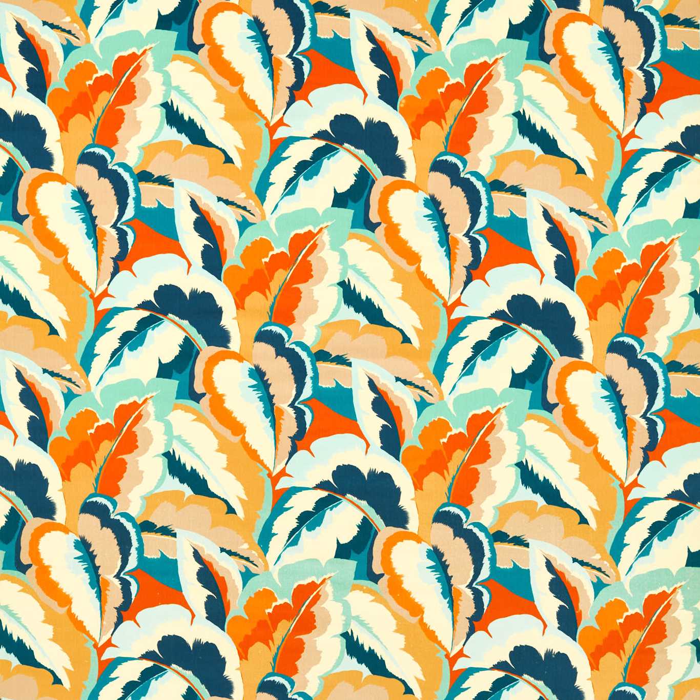 Calathea Fabric - Azul/Onsen/French Ochre/Paprika