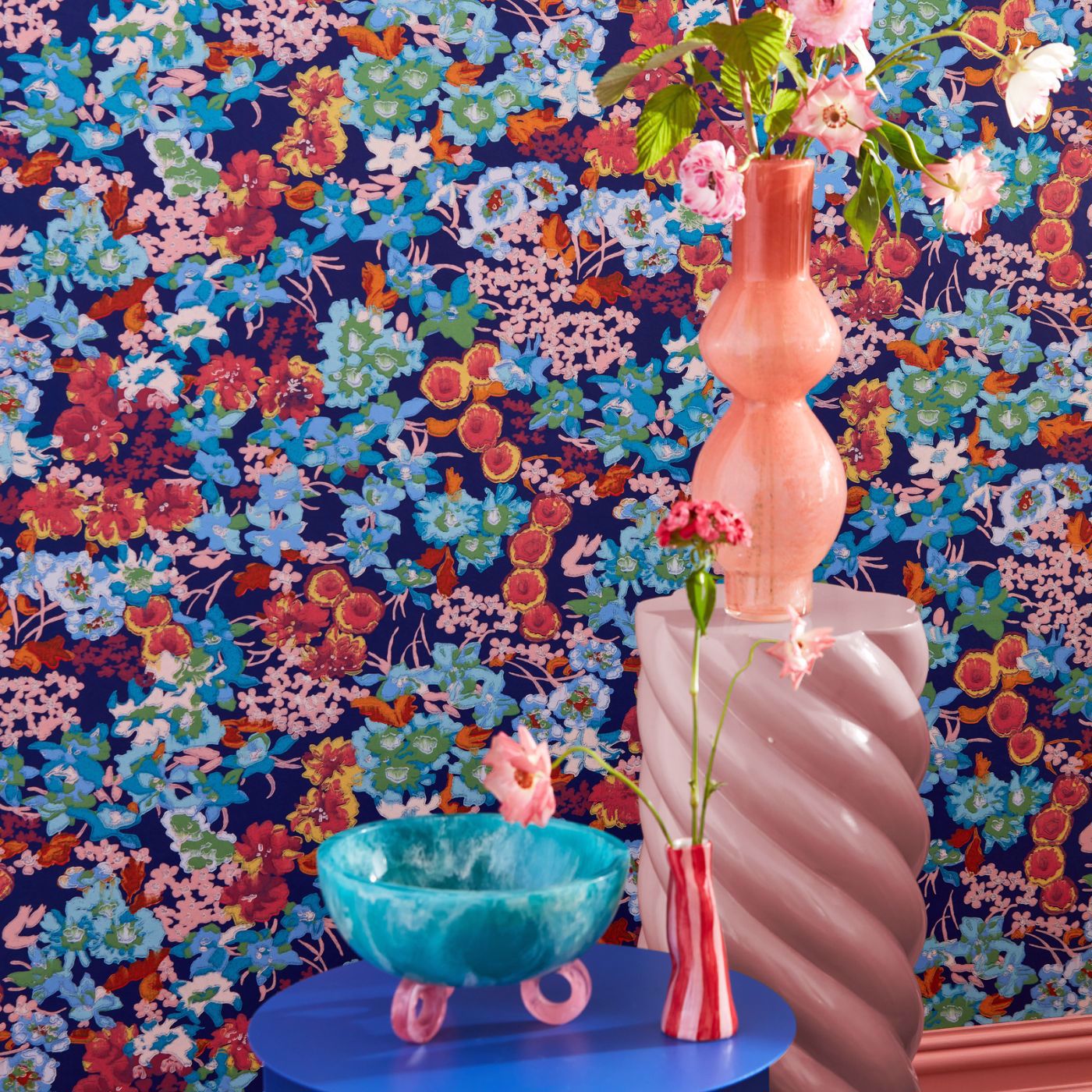 Wildflower Meadow Room Wallpaper - Lapis/Carnelian/Aquamarine