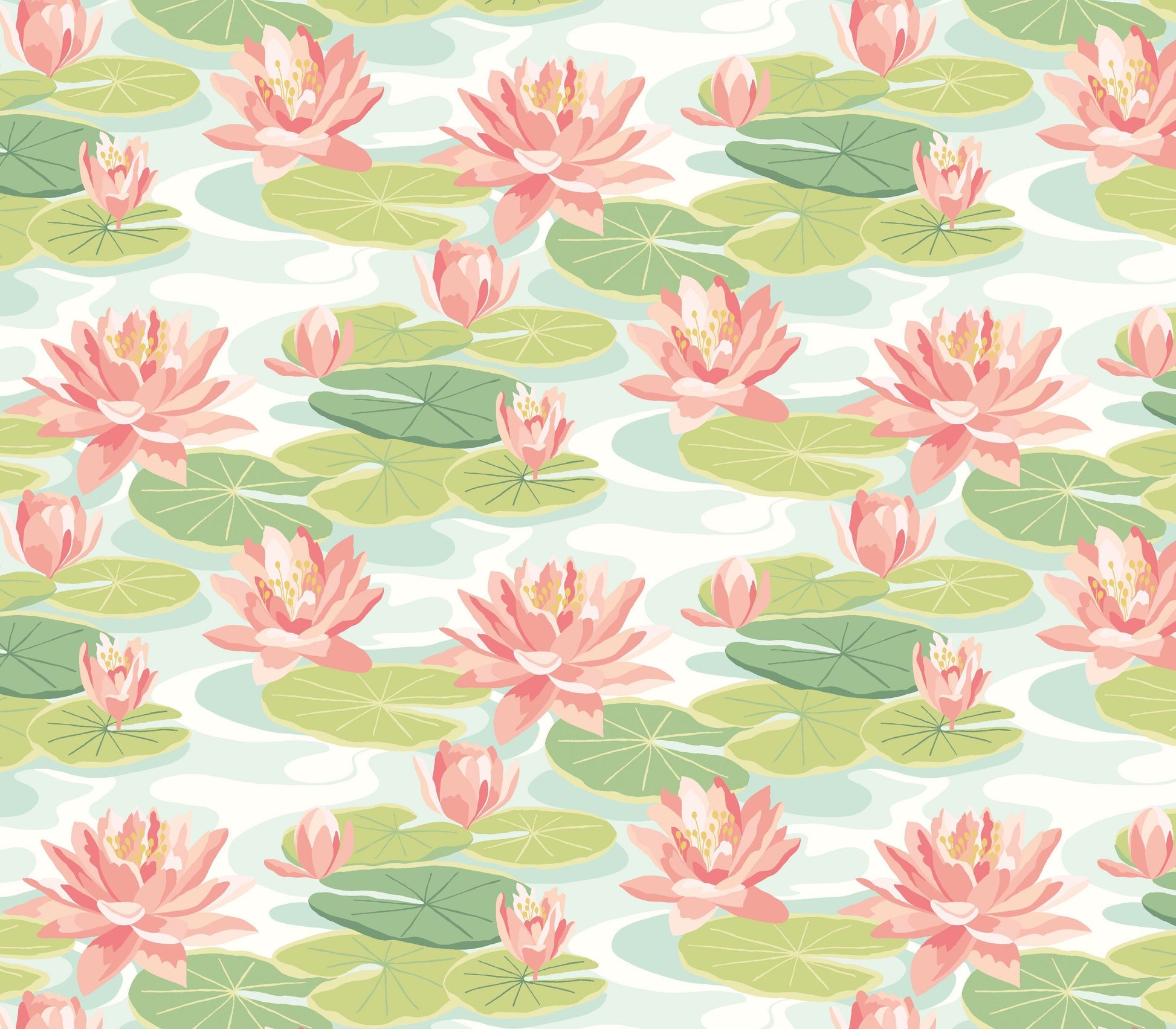 Waterlily Wallpaper - Duck Egg & Coral - Ohpopsi