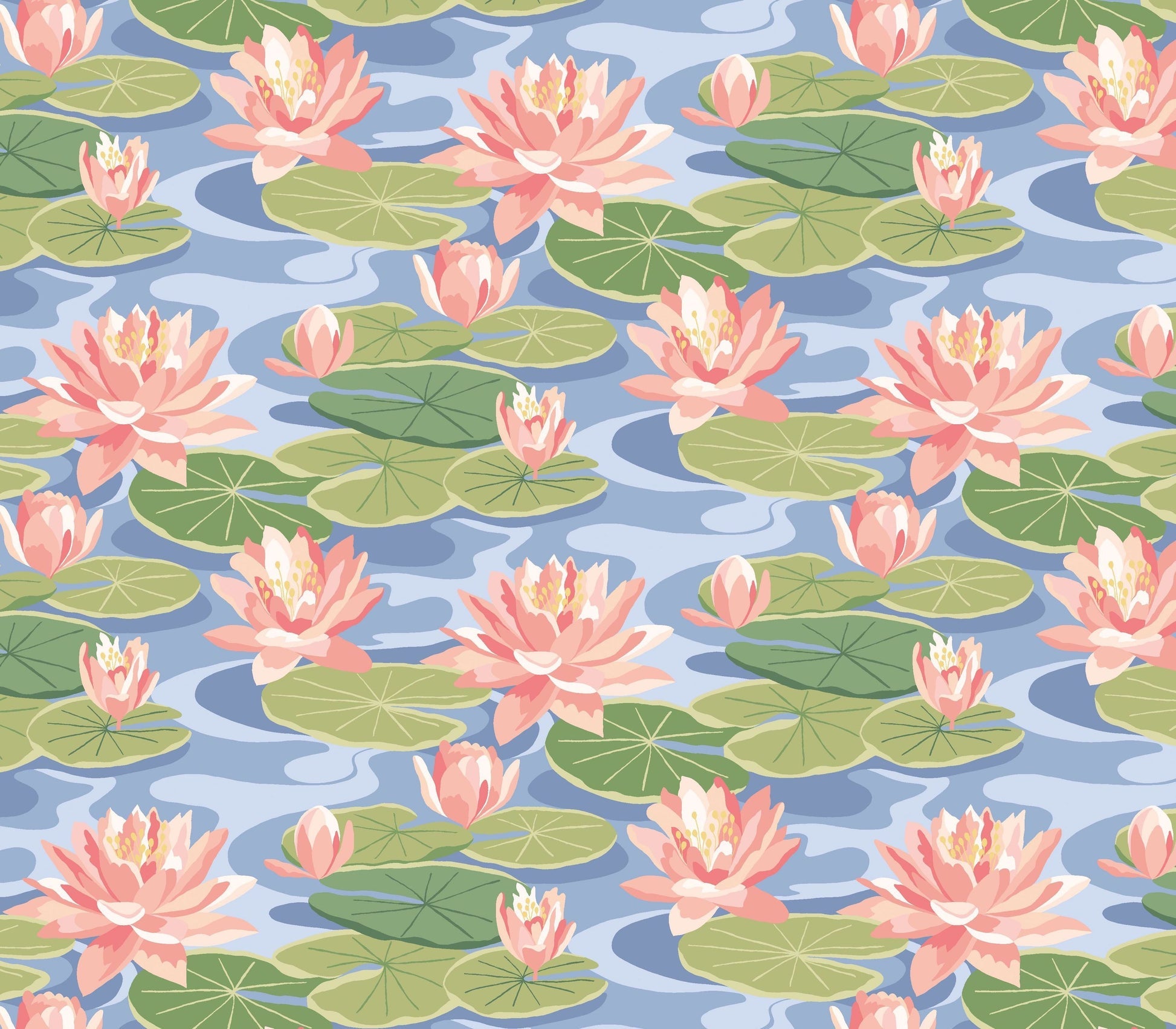 Waterlily Wallpaper - Cornflower - Ohpopsi