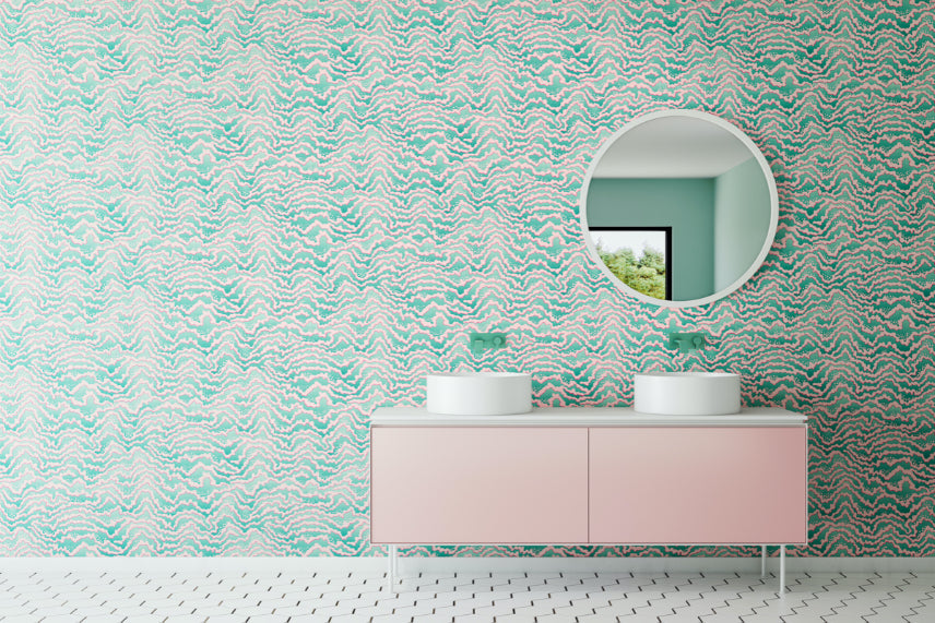 Contour Wallpaper - Bubblegum & Mint - Ohpopsi