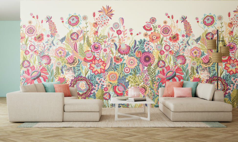 Bloom Wallpaper - Rhubarb & Cream - Ohpopsi