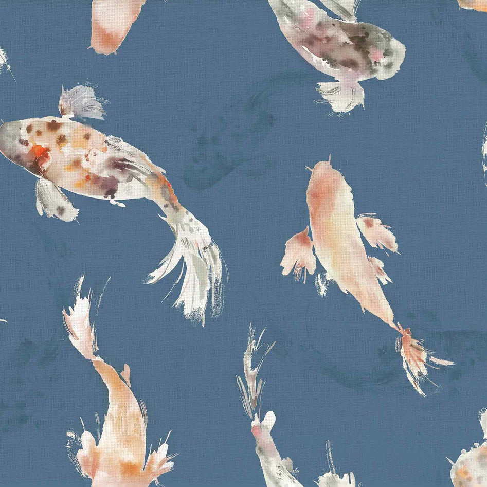 Koi Carp Linen Amber Fabric