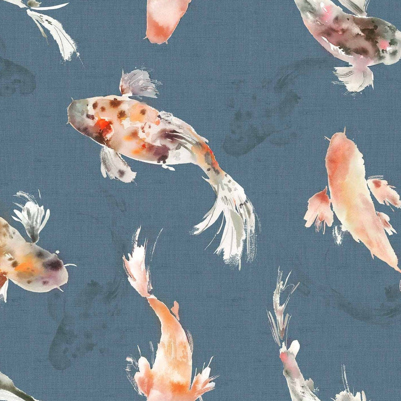 Koi Carp Carp Cobalt Wide-Width Wallpaper