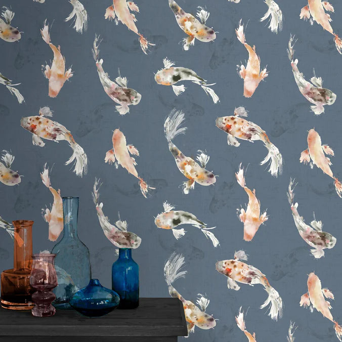 Koi Carp Carp Cobalt Wide-Width Room Wallpaper