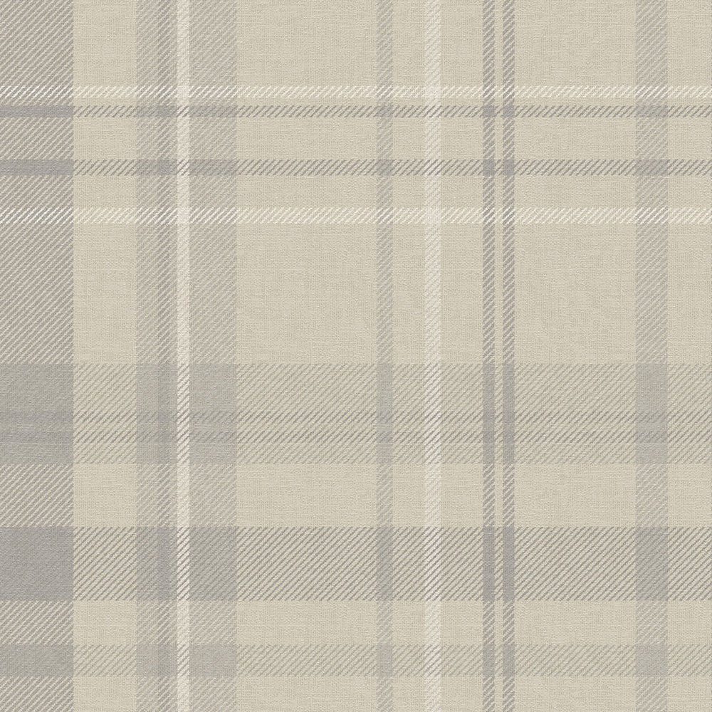 Heritage Tartan Wallpaper in Vintage Cream and Vintage Grey - Lucie Annabel