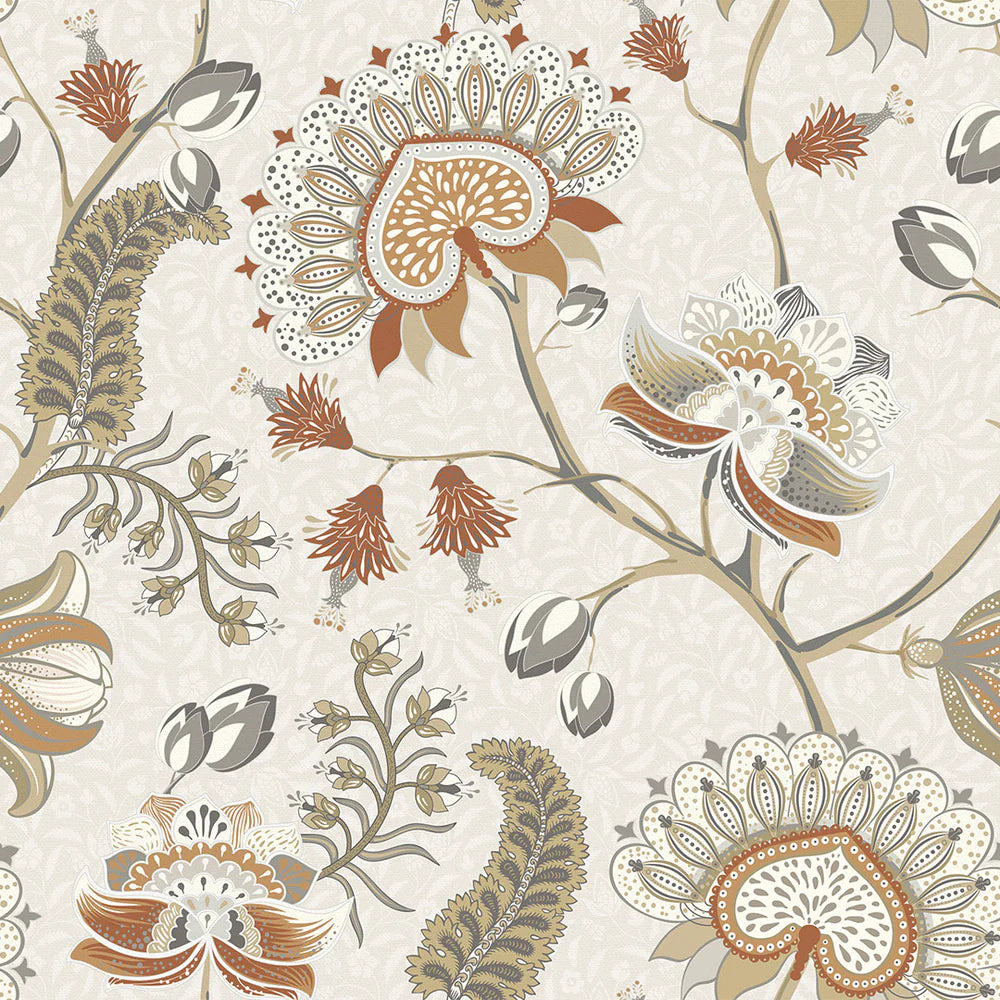 Beaumont Wallpaper in Spice and Vintage Grey on Ecru - Lucie Annabel