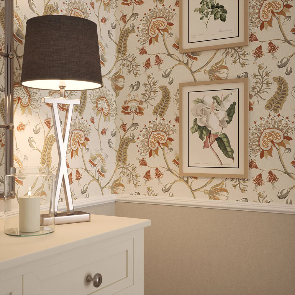 Beaumont Wallpaper in Spice and Vintage Grey on Ecru - Lucie Annabel