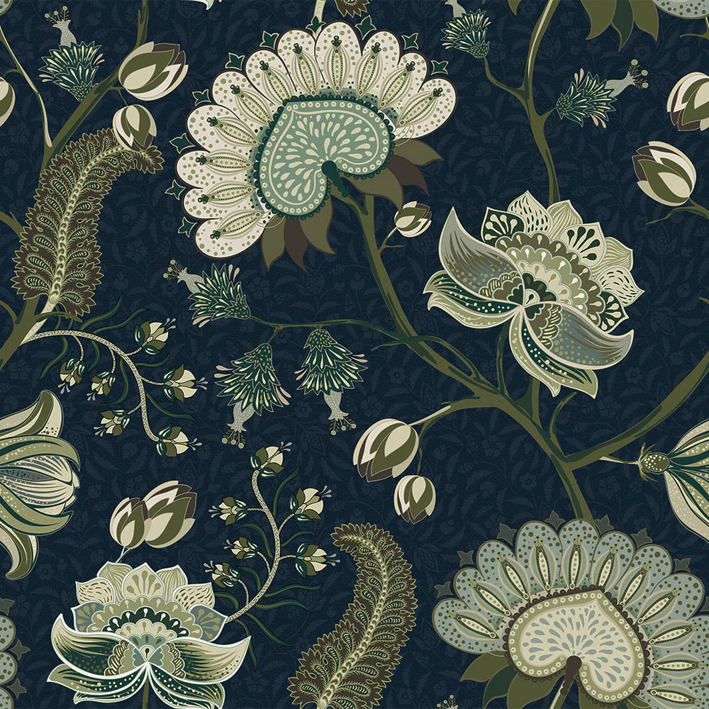 Beaumont Wallpaper in Olive and Sage Green on Classic Navy - Lucie Annabel