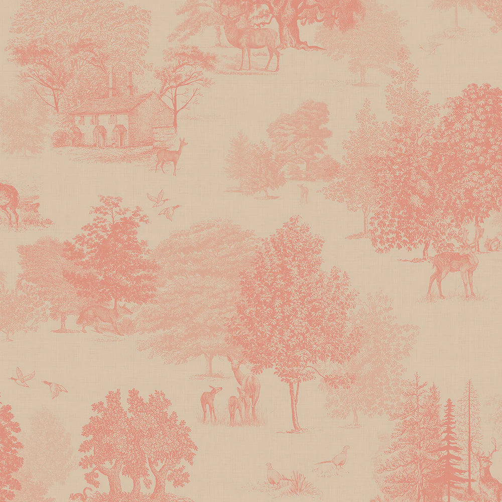 Toile De Jouy Wallpaper in Coral - Lucie Annabel