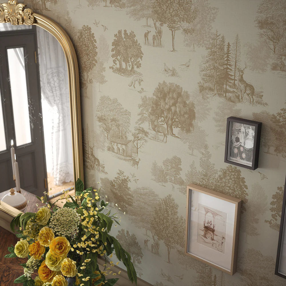 Toile De Jouy Wallpaper in Sandstorm - Lucie Annabel