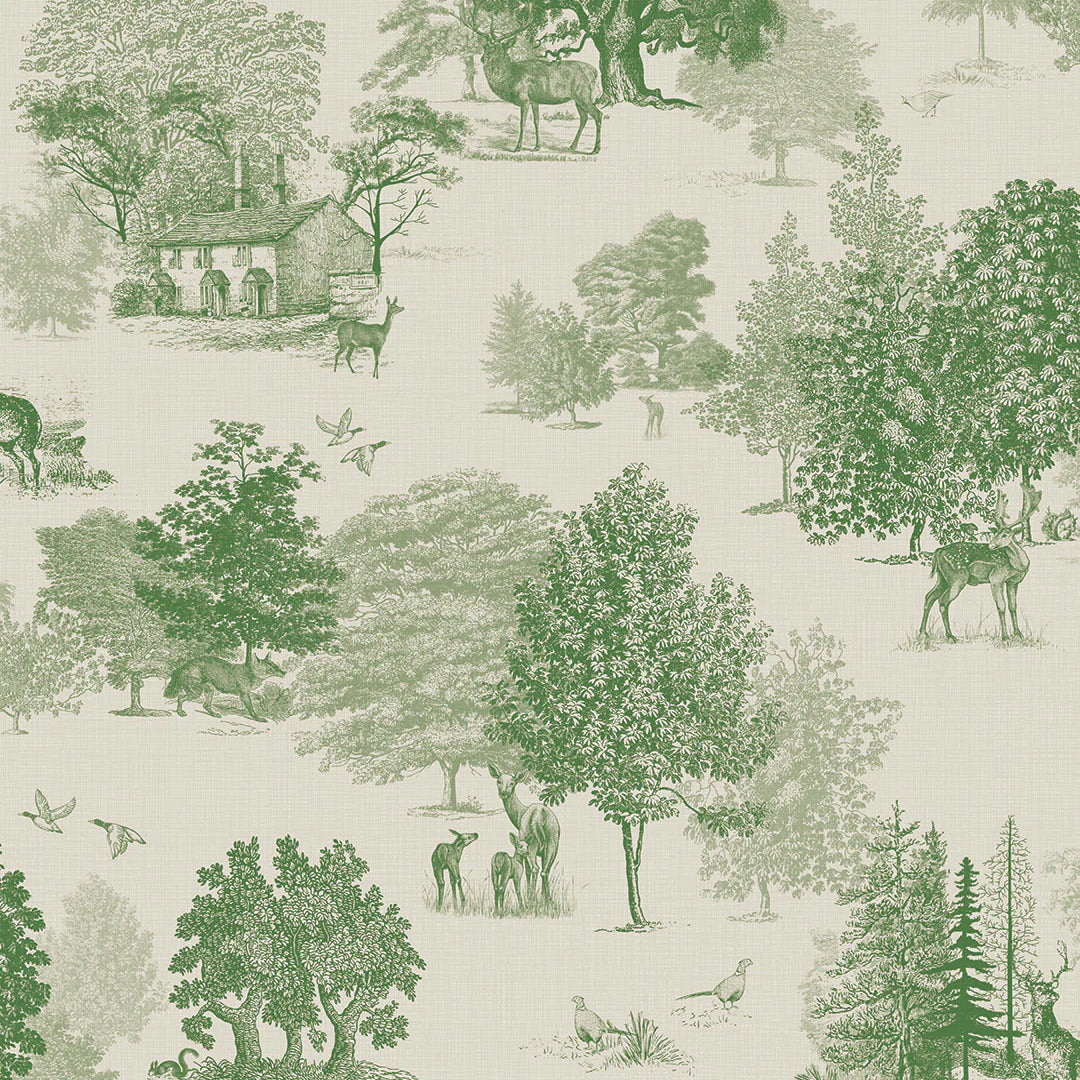 Toile De Jouy Wallpaper in Fern Green - Lucie Annabel